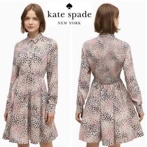Kate Spade Soiree Polka Dot Dress 10 Long Sleeves Smocked Back Business Casual